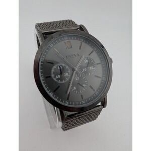 Geneva Watch‎ Men 42mm Case Gunmetal Tone Mesh Metal Band- New Battery